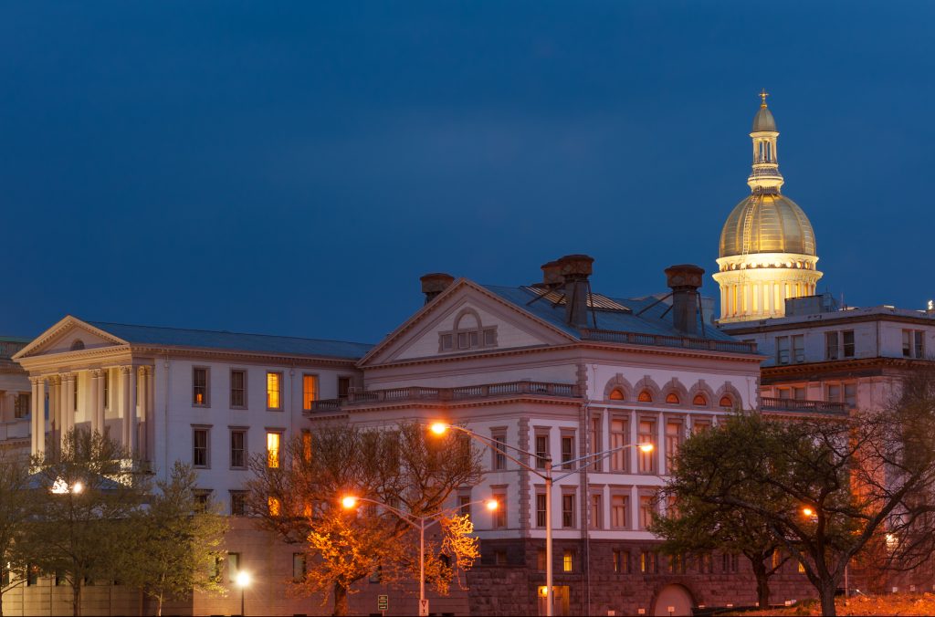 NJ state capitol complex at night in Trenton, New Jersey. NJ state capitol complex at night in Trenton, New Jersey. (Tashka/BigStock)