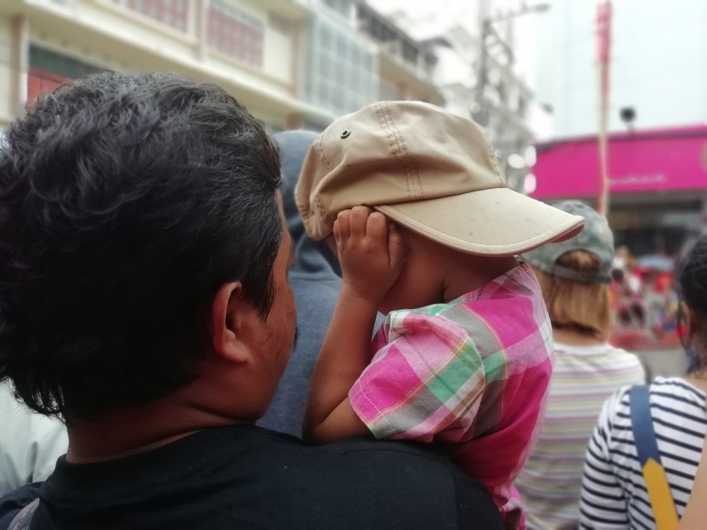Child Wear Hat Closing His Ears For Fear Loud Noise Child wear hat closing his ears for fear loud noise