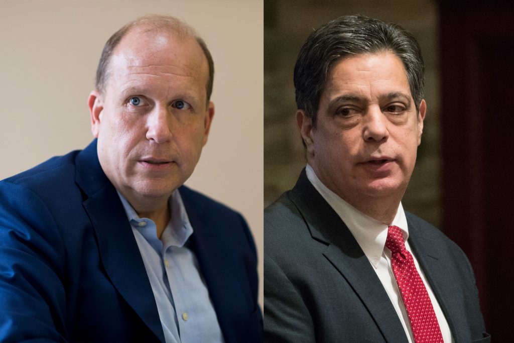 State Sen. Daylin Leach (left) says he's been cleared of wrongdoing by an independent probe of sexual harassment allegations.  Senate Minority Leader Jay Costa disagrees and wants Leach to resign. (Bill Clark/CQ Roll Call and AP Photo/Matt Rourke)
