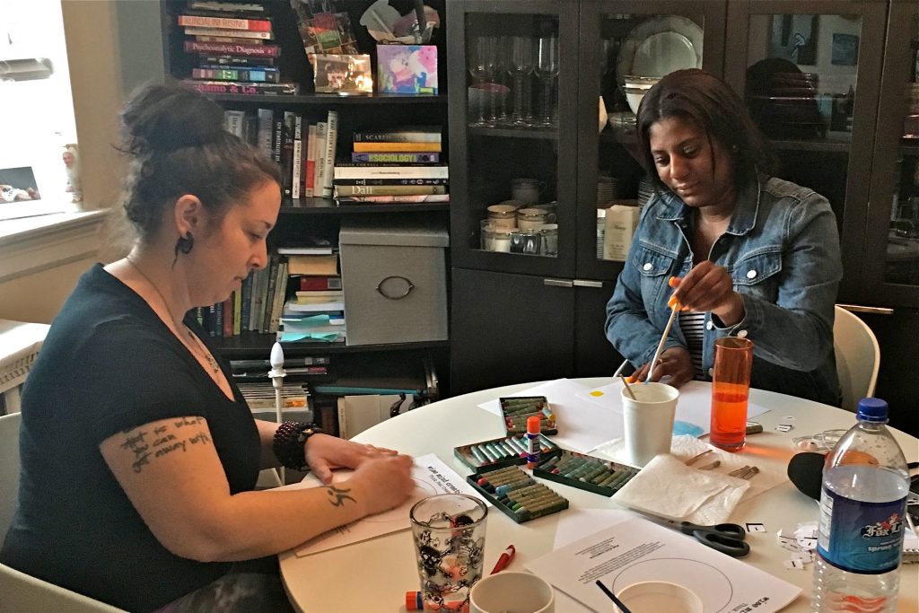 2019 04 17-jessica masino drass derrica smith-new jersey-art therapy audio diaries Art therapist Jessica Masino Drass (left) works with Derricia Smith. (Anne Hoffman)