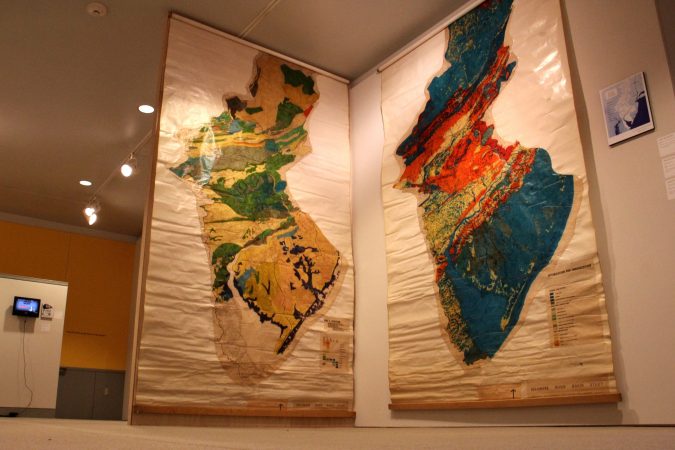 Massive maps, created by Ian McHarg's students at Penn, categorize the underlying geoligic formations in order to determine the best course for development. (Emma Lee/WHYY)
