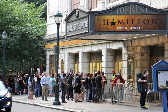Hundreds line up outside the Forrest Theatre on Walnut Street for a chance to get tickets for 