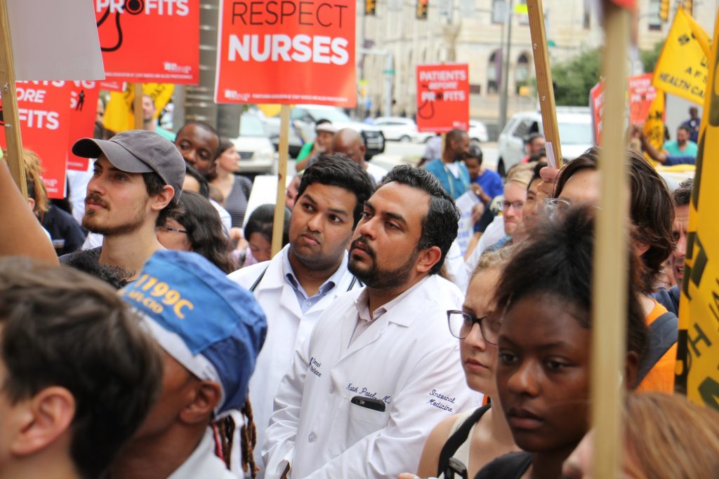 2019 07 11-e lee-philadelphia hahneman hospital-drexel doctors protest Drexel doctors join a protest outside Hahnemann Hospital on July 11, 2019. (Emma Lee/WHYY)