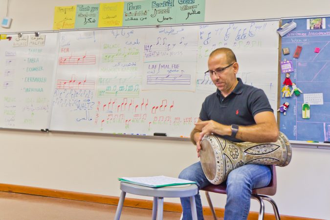 Hafez Kotain is the percussion director for Al-Bustan. (Kimberly Paynter/WHYY)