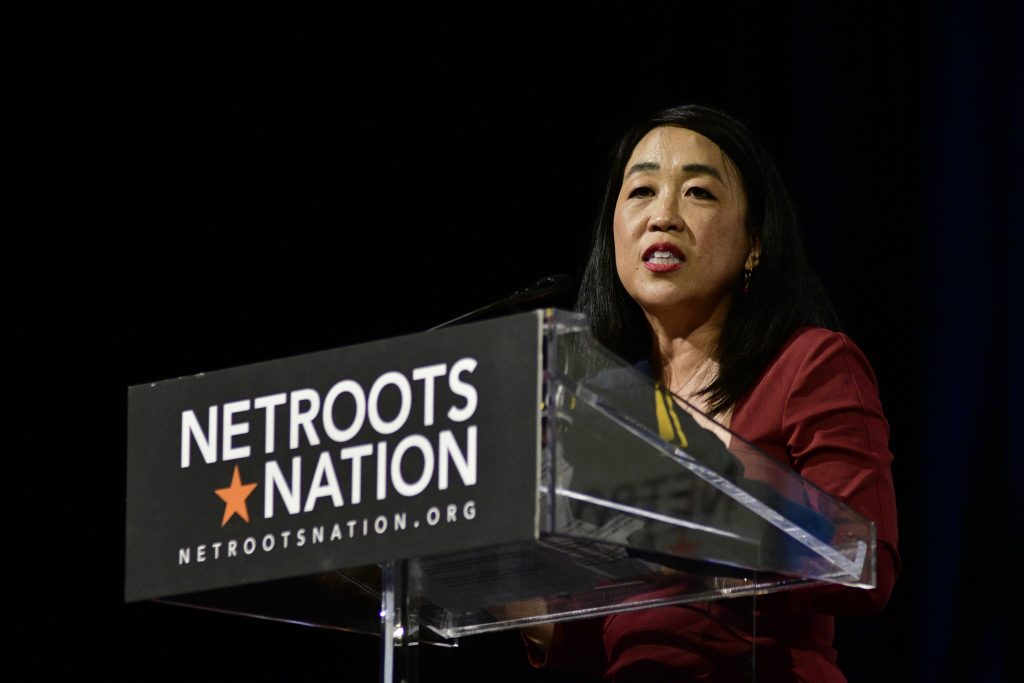 Presidential candidate forum at Netroos Nation Conference in Philadelphia Councilmember Helen Gym takes the stage ahead of the Netroots Nation presidential candidate forum at the Convention Center in Philadelphia on July 13, 2019. (Bastiaan Slabbers for WHYY)