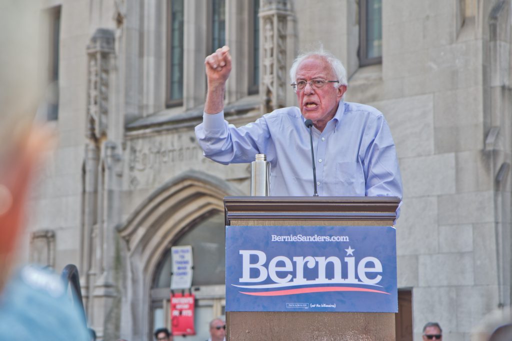 2019 07 15 k paynter bernie saves hahnemann-3 Democratic presidential candidate Bernie Sanders speaks at a rally to save Hahnemann Hospital in Philadelphia. He called for reform to the U.S. healthcare system. (Kimberly Paynter/WHYY)