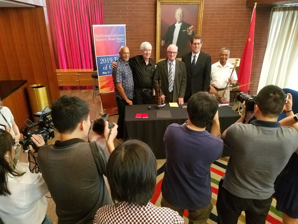 20190719_155551 Reporters for various Chinese media outlets came to the Kimmel Center Friday to sit with musicians who were on the historic China tour in 1973 (Peter Crimmins/WHYY)
