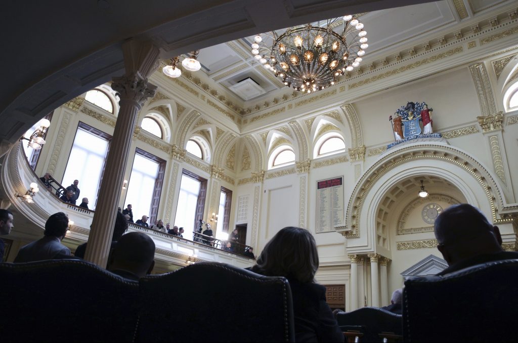Gun Restrictions New Jersey People listen as the New Jersey Assembly considers and votes on a half-dozen gun control bills Monday, March 26, 2018, in the Statehouse in Trenton, N.J.