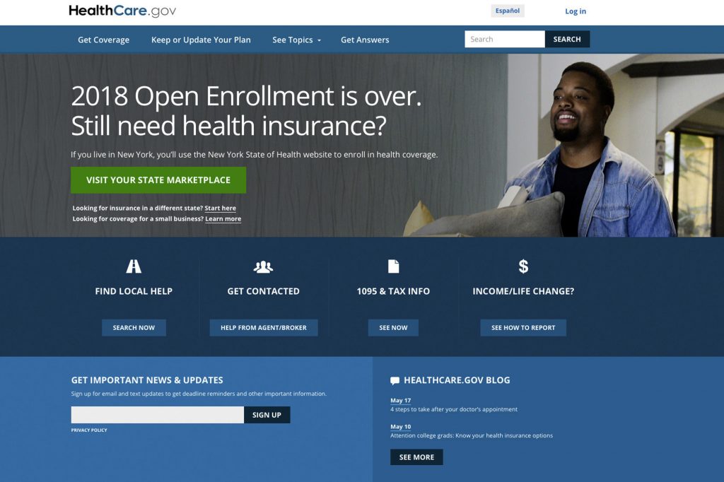 Uninsured This May 21, 2018 image shows the main page of the healthcare.gov website. (HealthCare.gov via AP)