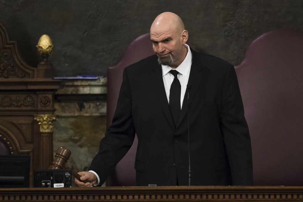 Tom Wolf Lt. Gov. John Fetterman gavels in a joint session of the Pennsylvania House and Senate before Democratic Gov. Tom Wolf delivers his budget address for the 2019-20 fiscal year, Harrisburg, Pa., Tuesday, Feb. 5, 2019. (Matt Rourke/AP Photo)