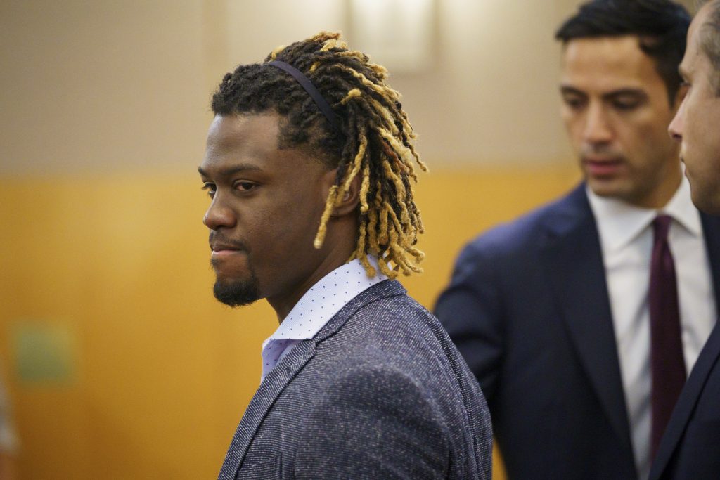 Philadelphia Phillies baseball player Odubel Herrera arrives at court for a hearing on a domestic violence case in Atlantic City, N.J., Wednesday, July 3, 2019. (Jessica Griffin/The Philadelphia Inquirer via AP, Pool)