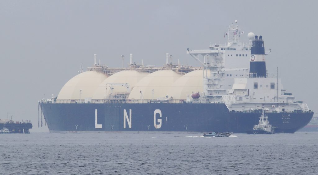 Japan Economy In this file photo, Liberian LNG tanker Al Hamra arrives at a port in Yokohama, southwest of Tokyo, Monday, April 21, 2014. (Koji Sasahara/AP Photo)