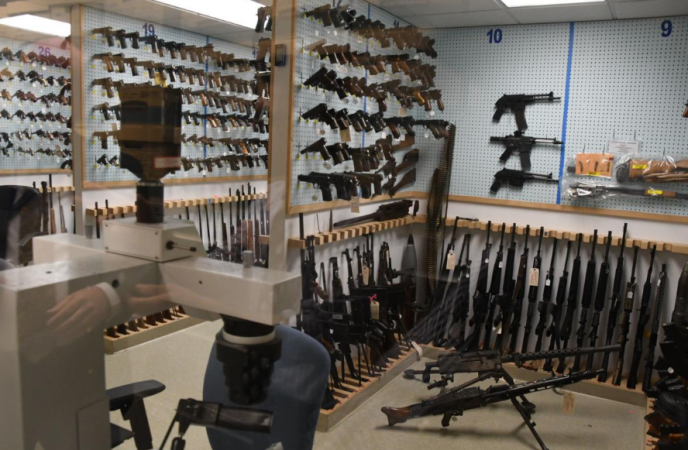 A view inside the gun archive room in the basement of the Philadelphia Police Department's Forensic Science Center (Abdul Sulayman/The Philadelphia Tribune)