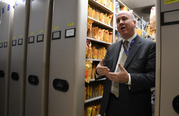 Michael Garvey, director of the Philadelphia Police Department's Office of Forensic Science stands inside an evidence room inside the department's Forensic Science Center in June (Abdul Sulayman/The Philadelphia Tribune)