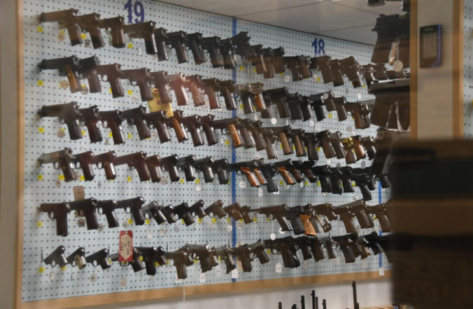 Firearms line the walls of the gun archive room in the basement of the Philadelphia Police Department's Forensic Science Center (Abdul Sulayman/The Philadelphia Tribune)