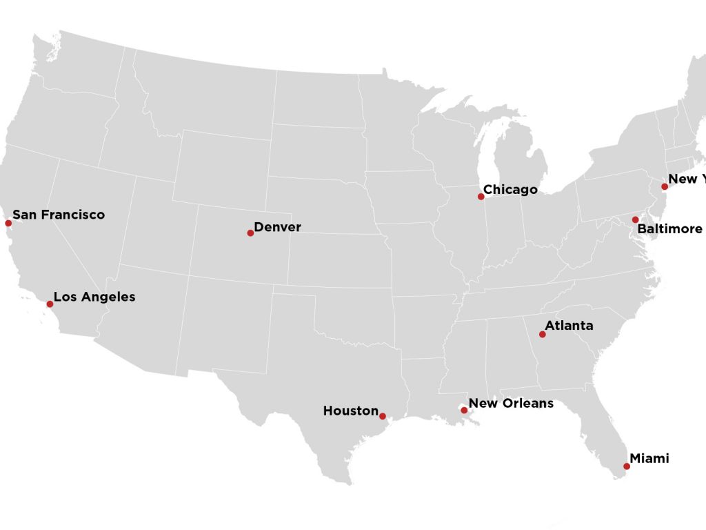 Map showing 10 cities where ICE plans to conduct raids Sunday July 14. (Nick Underwood/NPR)