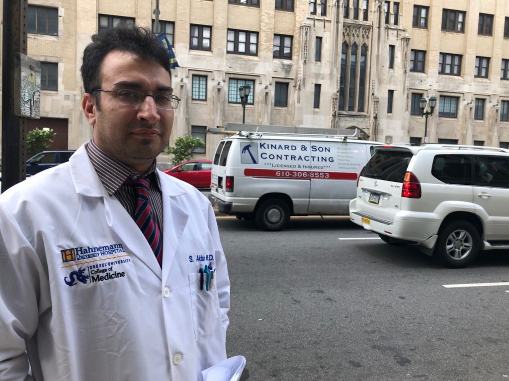 file1 Siddique Akbar, a second-year nephrology fellow at Hahnemann, is concerned about uprooting his family if he has to find a new placement out of town. (Nina Feldman/WHYY)