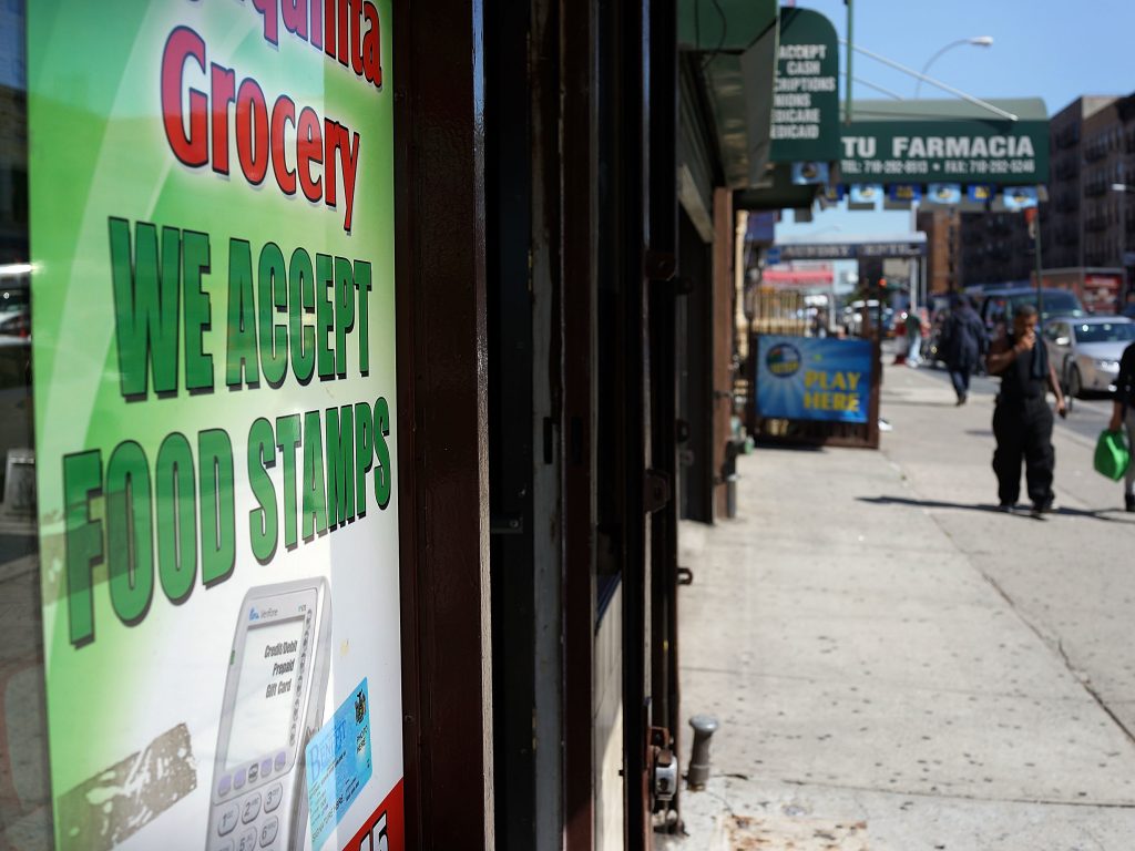 A grocery store in New York City advertises that it accepts food stamps. A Trump administration proposal could result in 3 million people losing their food assistance. A grocery store in New York City advertises that it accepts food stamps. A Trump administration proposal could result in 3 million people losing their food assistance.