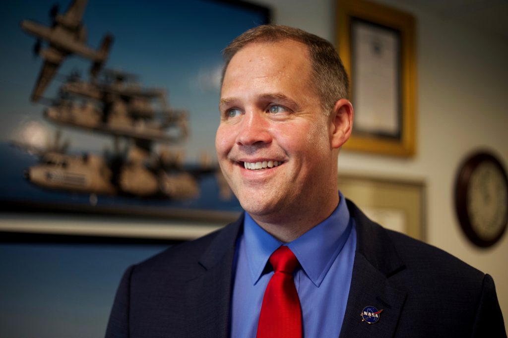 Jim Bridenstine became NASA administrator in April 2018. He says that before the space agency can send humans to Mars, it has to get them back to the moon. (Olivia Falcigno/NPR)