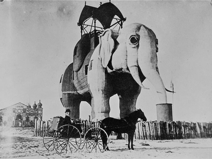 margate elephant Lucy The Elephant in 1895 stands at Atlantic Avenue and Decatur Street, Margate City, N.J. (Library of Congress)