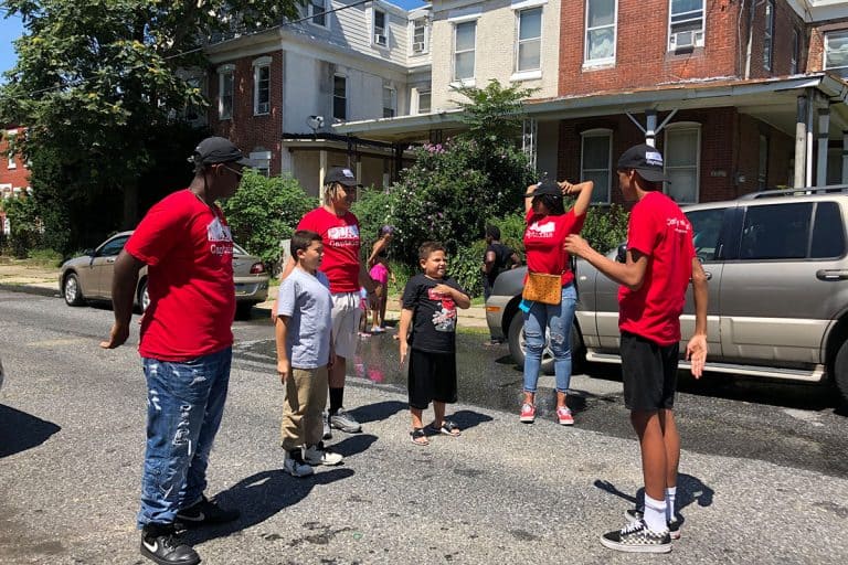play-captains-kensington-768×512 Some of the Kensington Play Captains facilitate a game on one of the Madison Street Playstreets on July 15, 2019. (Courtesy of Fab Youth Philly)