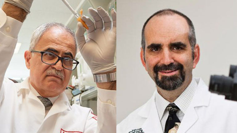 templemicehiv-researchers-768x432crop Dr. Kamel Khalili in his lab at Temple; Dr. Howard Gendelman in Nebraska (Ed Cunicelli/Temple Hospital; University of Nebraska Medical Center)