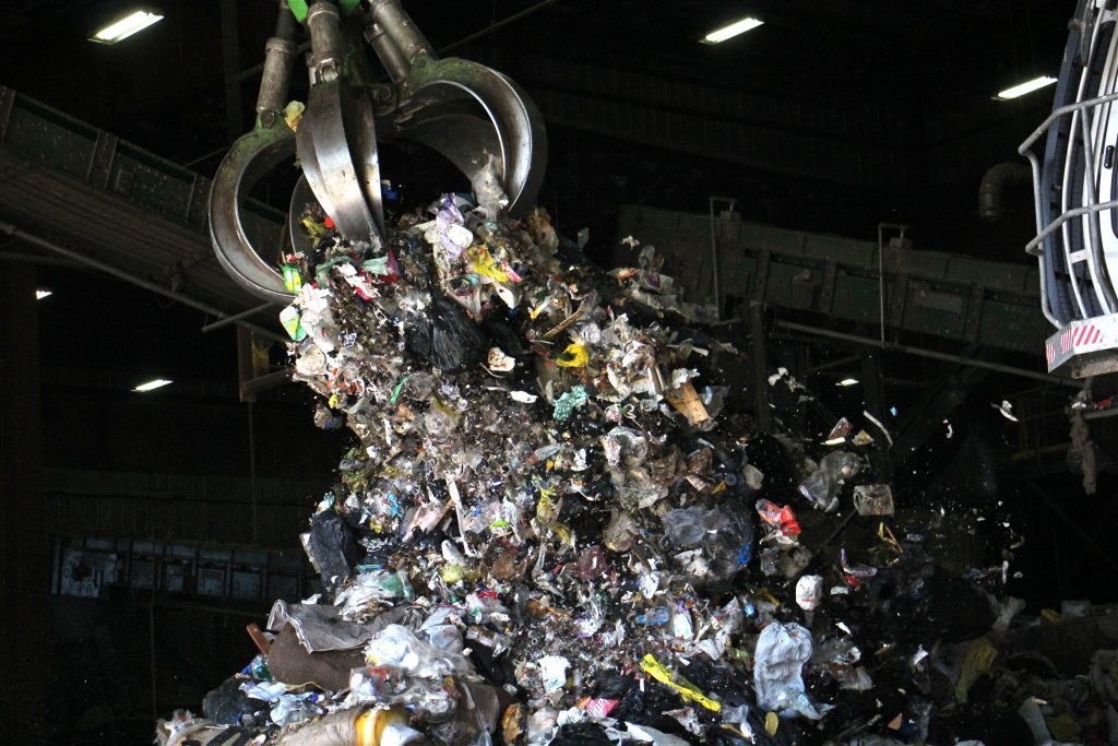 Plastic waste is sorted at Continuus Material Recovery in Northeast Philadelphia. (Emma Lee/WHYY)