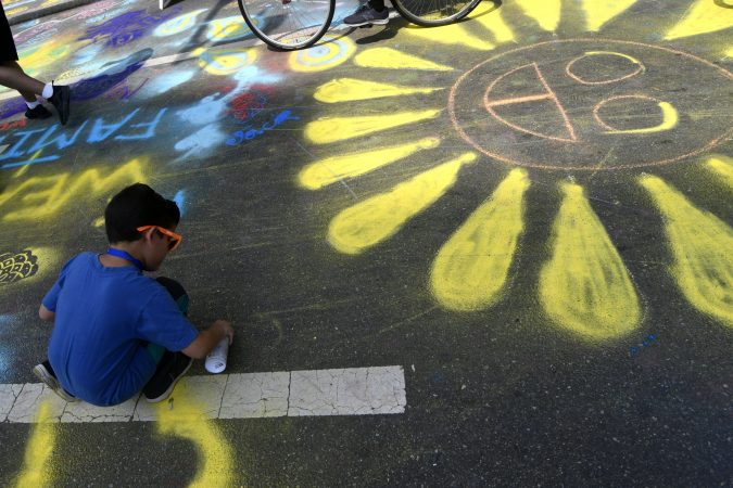 North Broad Street became a canvas for many during Philly Free Streets on Saturday. (Bastiaan Slabbers for WHYY)
