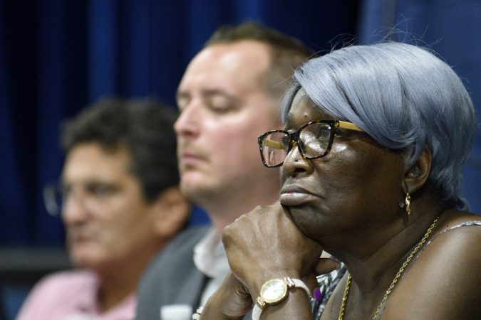 Irene Russell a local resident representing Philly Thrive during the first public meeting of the Philadelphia Energy Solutions refinery advisory group (Bastiaan Slabbers for WHYY)