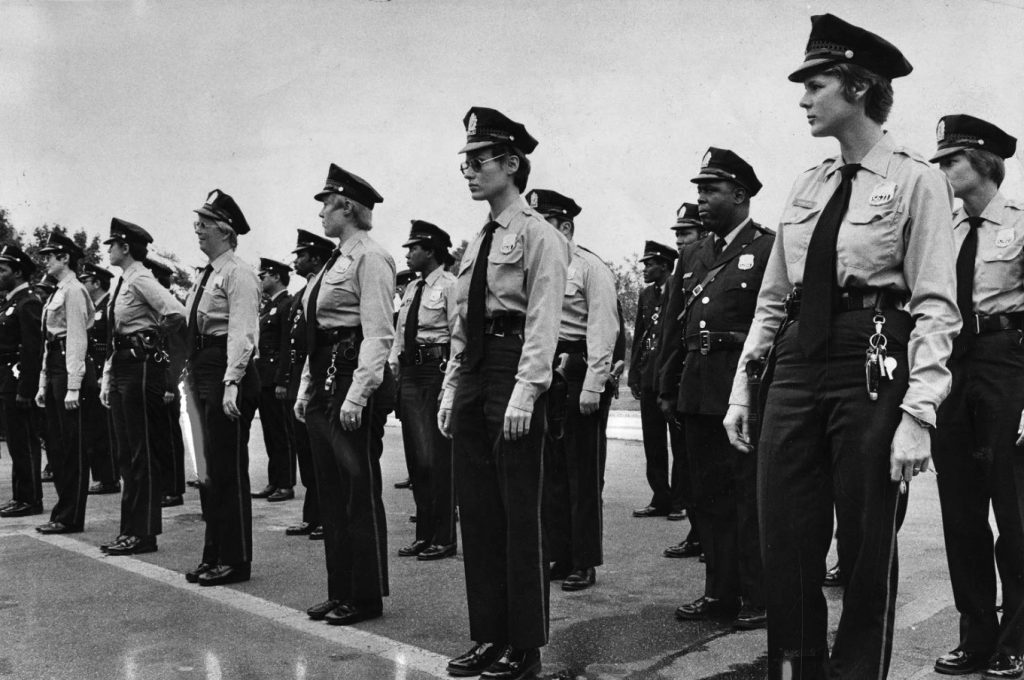 2019 08 25-temple archives 1976 10 9-women police officers graduate Women officers are graduated from the Philadelphia Police Academy on October 9, 1976. (James A. Craig/Special Collections Research Center, Temple University Libraries, Philadelphia, PA)