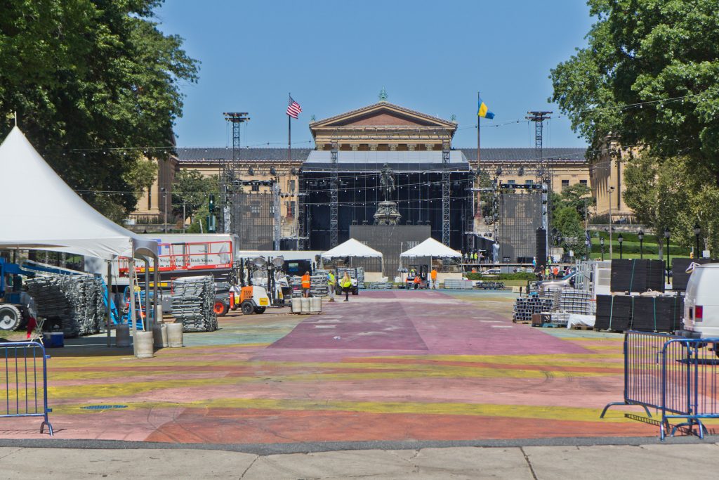 2019 08 29 kpaynter made in america 2019-5 The Made in America main stage during construction on the Benjamin Franklin Parkway. (Kimberly Paynter/WHYY)