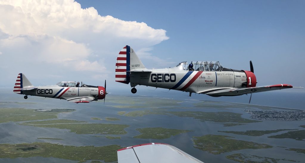 24BD3B1F-43DA-48FB-A9E9-EC739633E1FB The Geico Skytypers are a one-of-a-kind fleet of vintage planes that do precision formation stunts (Danya Henninger/Billy Penn)