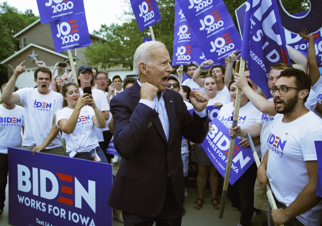 APTOPIX Election 2020 Joe Biden Former Vice President and Democratic presidential candidate Joe Biden meets with supporters before speaking at the Iowa Democratic Wing Ding at the Surf Ballroom, Friday, Aug. 9, 2019, in Clear Lake, Iowa. (John Locher/AP Photo)