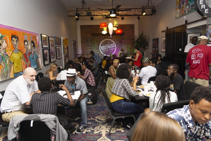 Representatives of the Chester Made Project enjoy a working lunch with groups of Mandela Washington Fellows in the Jazz Cafe of Brothers Restaurant and Juice Bar during the Chester Made and Mandela Washington Fellowship Exchange 2019. (Greg Irvin)