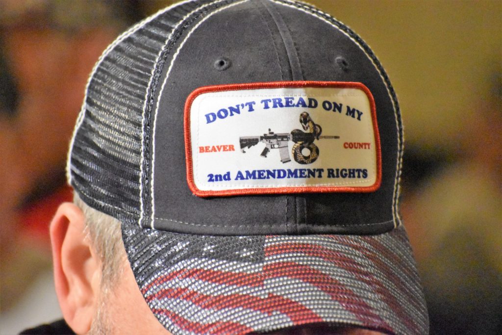 DSC_0407-1920×1280 A man wears a 'Don't Tread On My 2nd Amendment Rights' hat in the state Capitol during a rally on May 6, 2019. (Ed Mahon/PA Post)