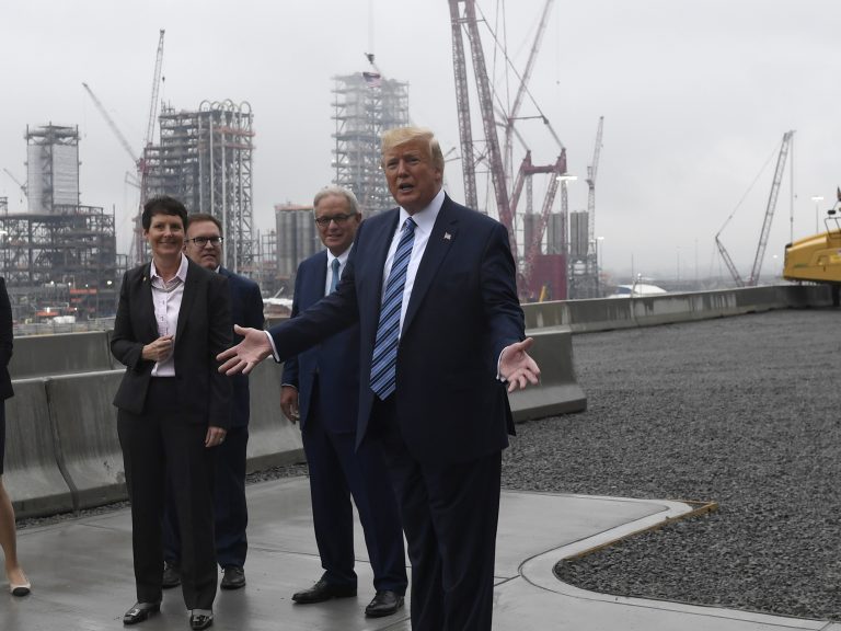 President Donald Trump speaks while on a tour of Shell's soon-to-be completed Pennsylvania Petrochemicals Complex in Beaver County, Pa. on Tuesday. (Susan Walsh/AP Photo)