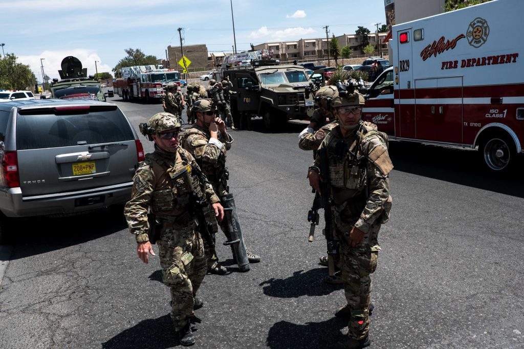Law enforcement agencies respond to an active shooter at a Walmart near the Cielo Vista Mall in El Paso, Texas, on Saturday. (Joel Angel Juarez/AFP/Getty Images)