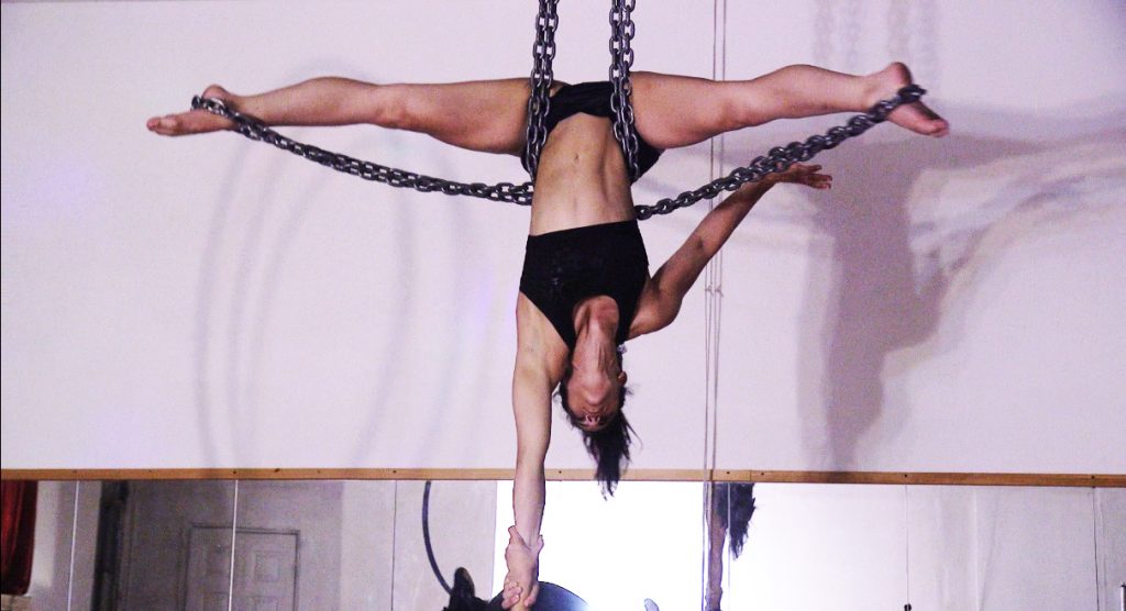 ghostly lede An aerial performer rehearses for the Ghostly Circus, 2019. (Kimberly Paynter/WHYY)