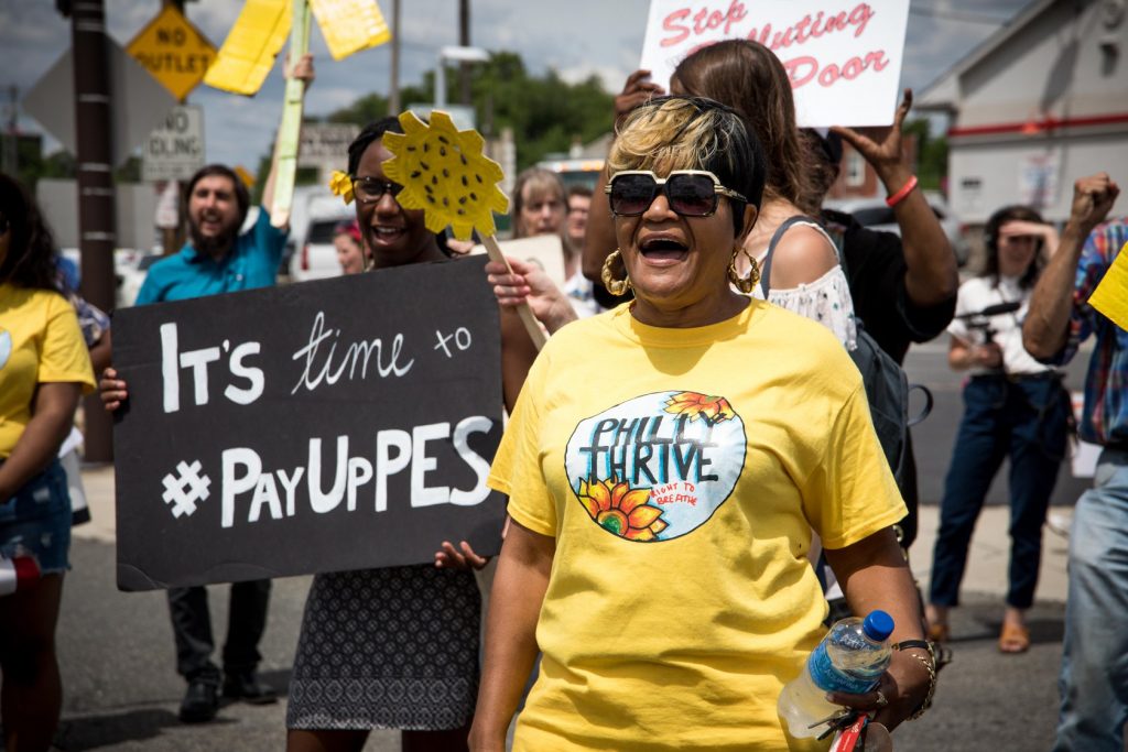 protestors-gathered-at-the-oil-refinery-in-south-philadelphia.original Protestors gathered at the oil refinery in South Philadelphia. (Rachael Warriner)