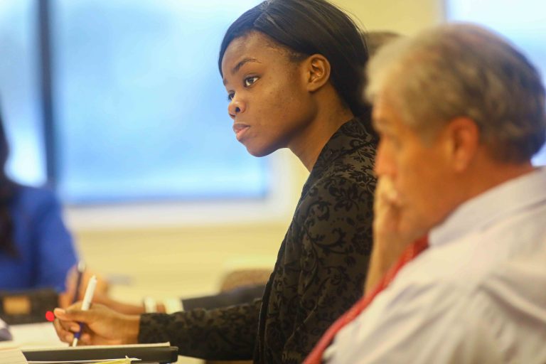 Dorcas Olatunji, 17, after a Delaware State Board of Education meeting on Thursday, Sept. 19, 2019, at the Community Education Building in Wilmington, Del. (Saquan Stimpson for WHYY)
