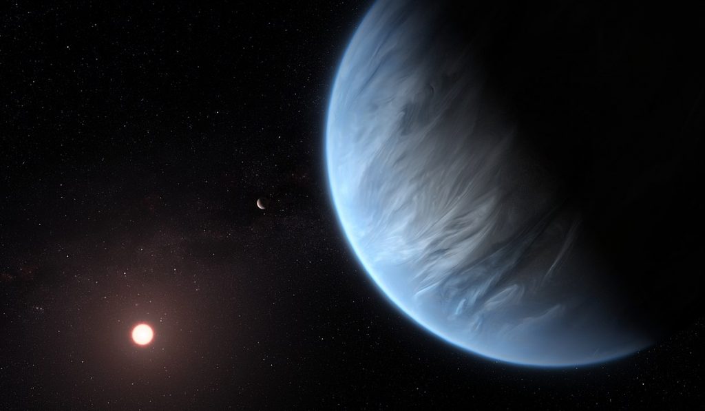1234px-Esa-hubble-k2-18a_impression This artist's impression shows the planet K2-18b, its host star and an accompanying planet in this system. By ESA/Hubble, M. Kornmesser