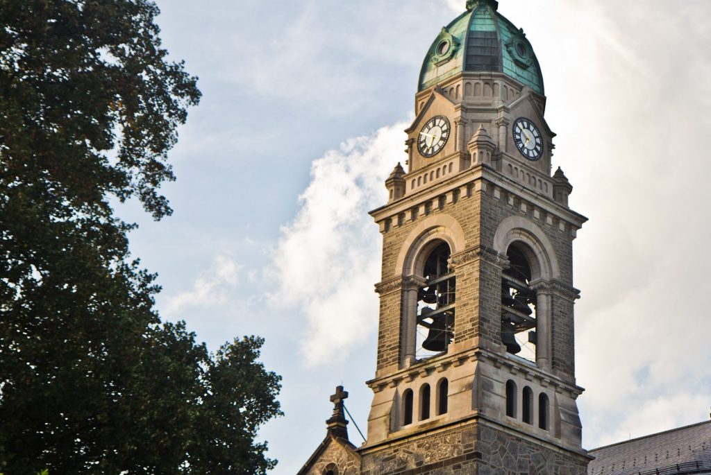 2019 08 30 kpaynter carillon The Miraculous Medal Shrine in the Germantown section of Philadelphia, where every Monday evening a carillon is heard throughout the neighborhood. (Kimberly Paynter/WHYY)