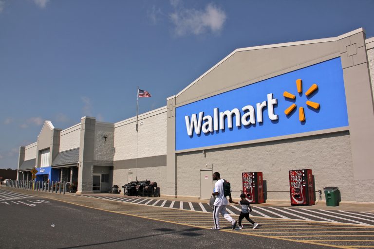 Customers leave a Walmart in Blackwood, N.J.  (Emma Lee/WHYY)