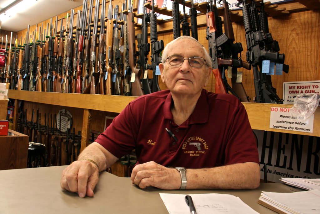 2019 09 04-e lee-bob viden-glassboro nj bobs little sport shop-ammunition sales gun sales Bob Viden, owner of Bob's Little Sport Shop in Glassboro, says his shop will continue selling the ammunition that Walmart has decided to drop from its inventory. (Emma Lee/WHYY)