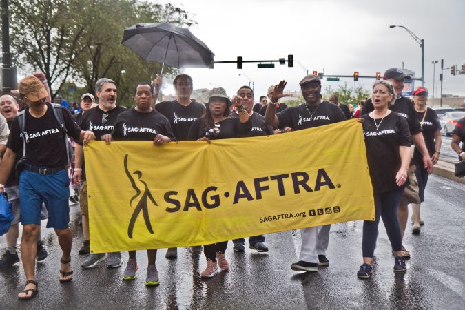 The Screen Actors Guild‐American Federation of Television and Radio Artists marches in Philadelphia’s 2019 Labor Day Parade. (Kimberly Paynter/WHYY)