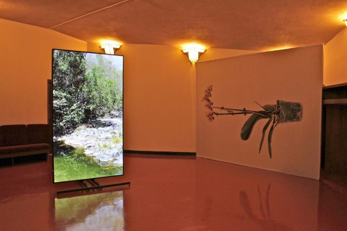 Visual artist David Hartt has installed an exhibit at Beth Sholom Synagogue in Elkins Park, designed in the 1950s by architect Frank Lloyd Wright. (Emma Lee/WHYY)