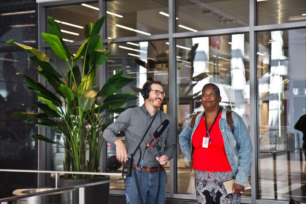 2019 09 17 kpaynter fashion district-3 Hosts of The Why, Shai Ben-Yaacov and Annette John-Hall. (Kimberly Paynter/WHYY)