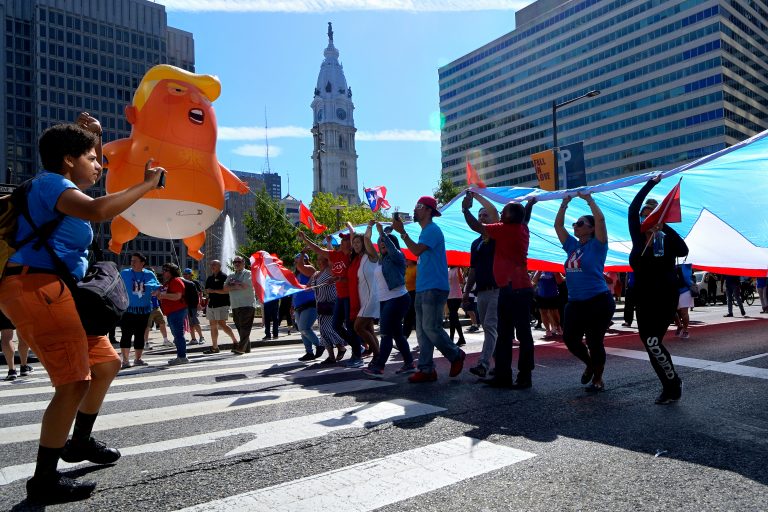 Puerto Ricans from the region came together two years after Hurricane Maria caused massive devastation on the island at a rally and march on the Parkway. (Bastiaan Slabbers for WHYY)
