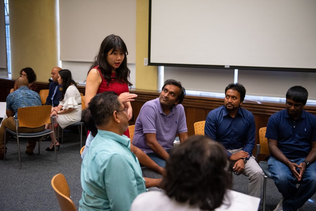 Stephanie Sun, who serves on the Governor's Advisory Commission on Asian Pacific American Affairs, speaks with a breakout group during an Asian American/Pacific Islander town hall on the 2020 census on Saturday, Sept. 7, 2019. (Kriston Jae Bethel for WHYY)