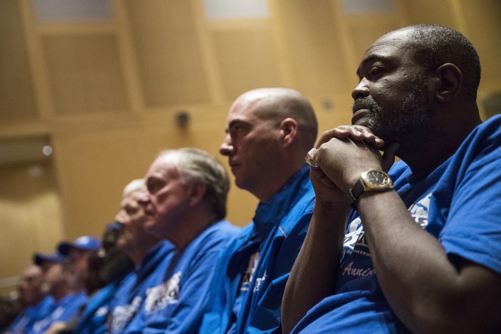 Kwame Ajamu Death row exonerees including Kwame Ajamu, (right), listens to speakers during a Witness to Innocence news conference marking the organization's 15th anniversary at the at the National Constitution Center in Philadelphia, Thursday, Nov. 15, 2018. (Matt Rourke/AP Photo)
